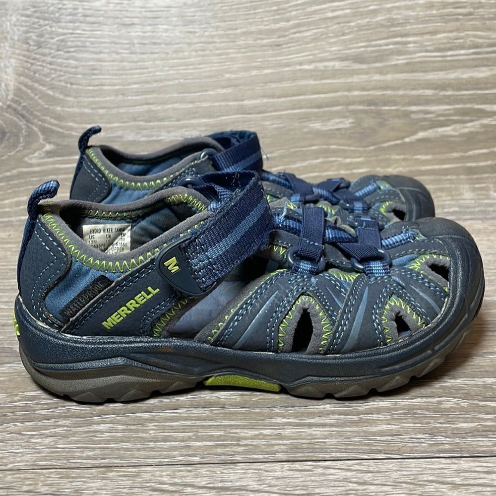 Merrell Hydro Hiker Toddler Boy Sz 12M Blue Leather Neon Green Sandal MC53375